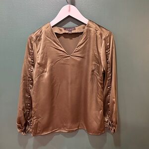 Banana Republic Satin V-Neck Long Sleeve Blouse - Olive Green